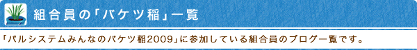 組合員の「バケツ稲」一覧　「パルシステムみんなのバケツ稲2009」に参加している組合員のブログ一覧です。