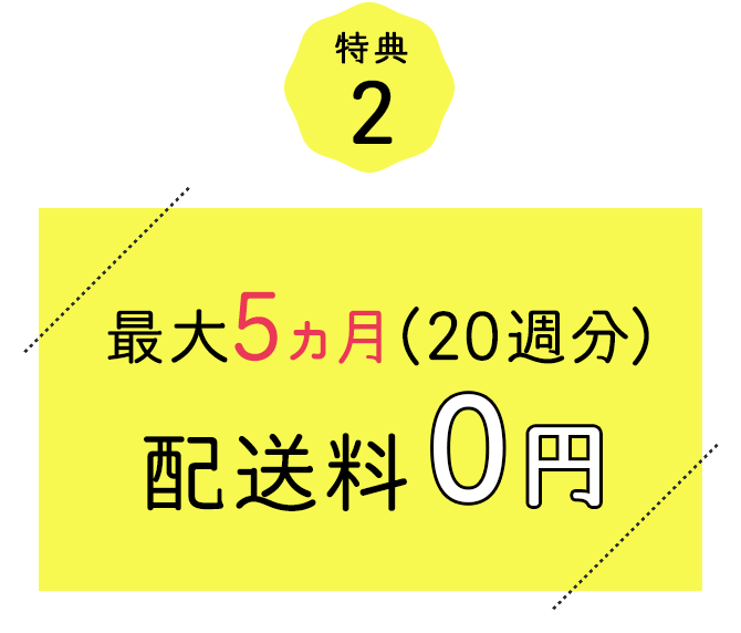 特典2 最大5ヵ月（20週分）配送料0円
