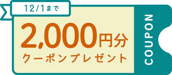12/1まで 2,000円クーポンプレゼント