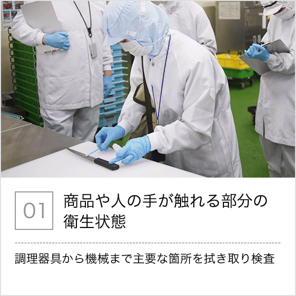 01.商品や人の手が触れる部分の衛生状態 - 調理器具から機械まで主要な箇所を拭き取り検査