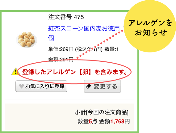 アレルゲンをお知らせ