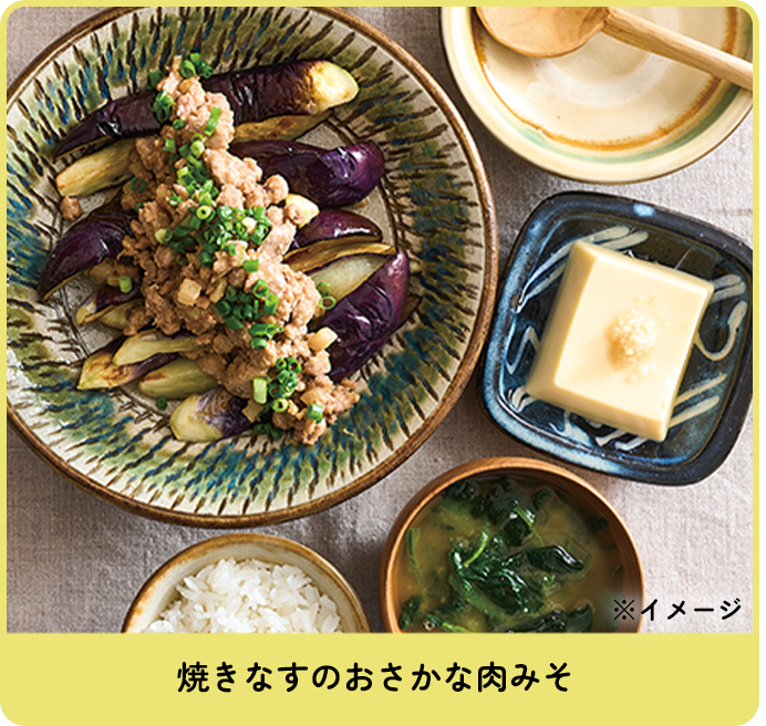 焼きなすのおさかな肉みそ