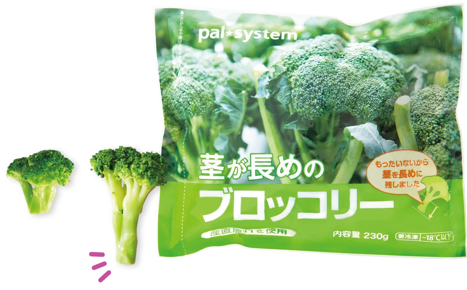 カットを変えた茎が長めのブロッコリー