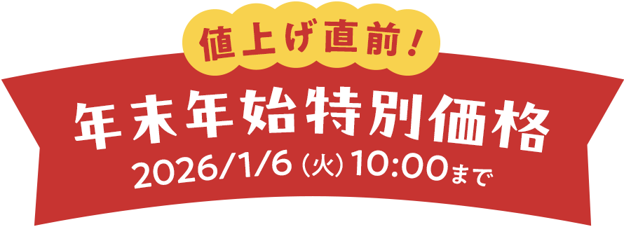 値上げ直前！ 年末年始特別価格 2026/1/6（火）10:00まで